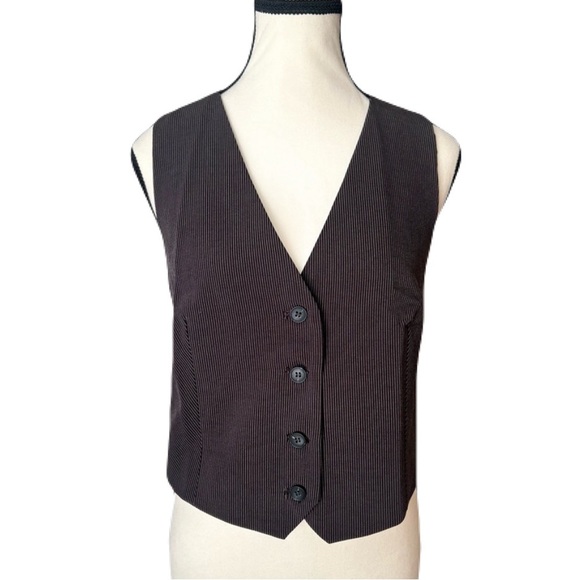 Emerson Lang Tops - EMERSON Lang Pinstripe Vest Waistcoat Medium Brown